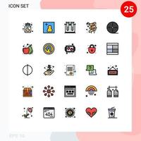 grupp av 25 modern fylld linje platt färger uppsättning för teknologi filma vetenskap enheter vatten redigerbar vektor design element