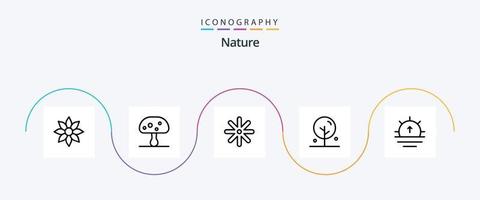 natur linje 5 ikon packa Inklusive Sol. natur. vår. lotus. blomning vektor