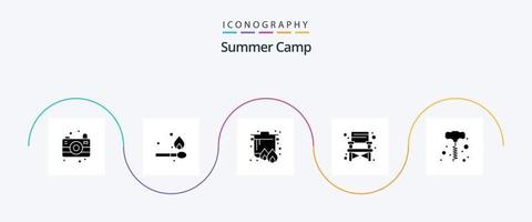 Summer Camp Glyph 5 Icon Pack inklusive . Elektrowerkzeuge. Kocher. Handbohrmaschine. reisen vektor