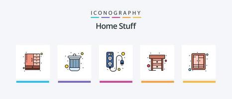 Home Stuff Line gefüllt 5 Icon Pack inklusive Mülleimer. Gewichtsskala. Wandschrank. Gewicht. Kochen. kreatives Symboldesign vektor