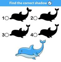 en barns pedagogisk spel med delfiner kallad hitta de korrekt skugga. vektor illustration