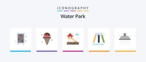 Wasserpark Flat 5 Icon Pack inklusive. Wasser. Dusche. kreatives Symboldesign vektor