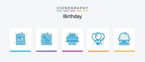 Geburtstag blau 5 Icon Pack inklusive. Geburtstag. Gruppe. Kuchen. kreatives Symboldesign vektor