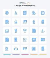 kreativ kodning och app utveckling 25 blå ikon packa sådan som installation. inställningar. förfining. program. Ansökan vektor