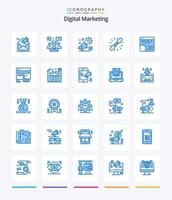 kreatives digitales Marketing 25 blaues Symbolpaket wie Kette. Verknüpfung. Video. Werbung. Bekanntmachung vektor