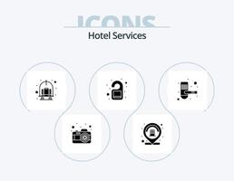 hotell tjänster glyf ikon packa 5 ikon design. nyckelkort. dörr. bagage. galge. hotell vektor