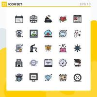 satz von 25 vektorgefüllten linienflachfarben auf raster für app-liebesdatenherzfahrzeug editierbare vektordesignelemente vektor