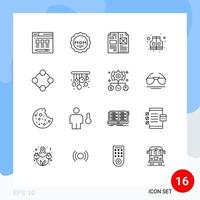 uppsättning av 16 modern ui ikoner symboler tecken för barndom bebis skallra design säkerhet jacka redigerbar vektor design element