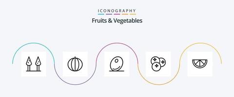 frukt och grönsaker linje 5 ikon packa Inklusive . citron. oliv. linje. frukt vektor