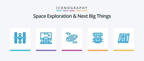 Plats utforskning och Nästa stor saker blå 5 ikon packa Inklusive kryoterapi. kryogen. panel. kammare. Plats. kreativ ikoner design vektor