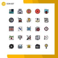 Aktienvektor-Icon-Pack mit 25 Zeilenzeichen und Symbolen für Media-Player-Fehler Reise-Support-Hinweis editierbare Vektordesign-Elemente vektor