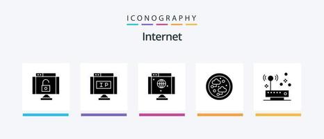 Internet Glyph 5 Icon Pack inklusive Hardware. Technologie. Rechner. Netzwerk. in Verbindung gebracht. kreatives Symboldesign vektor