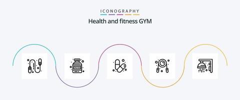 Gym Line 5 Icon Pack inklusive Dusche. Fitness. Gesundheit. Fitnessstudio. Fitness vektor