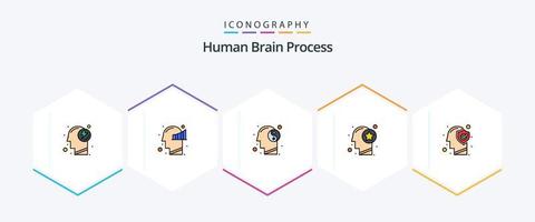 Prozess des menschlichen Gehirns 25 gefüllte Symbolpakete einschließlich Gehirn. Stern. Balance. Verstand. Kopf vektor