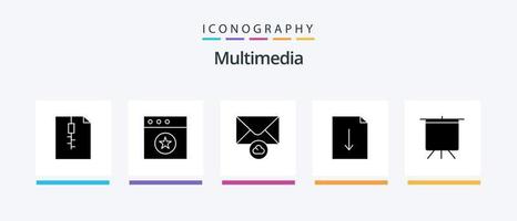 Multimedia Glyph 5 Icon Pack inklusive . Post. Präsentation. Planke. kreatives Symboldesign vektor