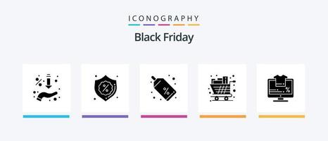 Black Friday Glyph 5 Icon Pack inklusive Trolley. Lebensmittel. Verkauf. voll. Preisschild. kreatives Symboldesign vektor