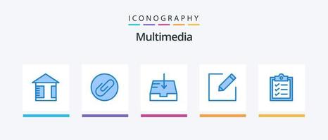 multimedia blå 5 ikon packa Inklusive . motta. uppgifter. urklipp. kreativ ikoner design vektor