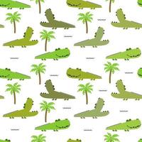 sömlös mönster med rolig krokodiler och palmss. barnslig bakgrund. vektor söt djur- bakgrund