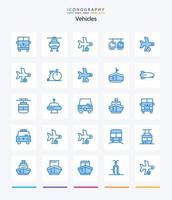 Creative Vehicles 25 Blue Icon Pack wie Fahrzeuge. Wagen. Fahrzeuge. Kabel. Transport vektor