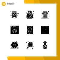 fast glyf packa av 9 universell symboler av uppkopplad förbindelse affär app låsa redigerbar vektor design element
