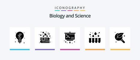 Biologie Glyphe 5 Icon Pack inklusive Lupe. grün. Lektion. Glas. Labor. kreatives Symboldesign vektor