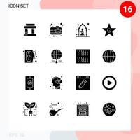16 universelle solide Glyphenzeichen Symbole der Zahlung Bargeld beten Theaterfilm editierbare Vektordesign-Elemente