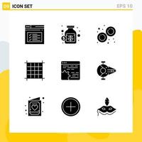 Piktogrammsatz aus 9 einfachen soliden Glyphen von API-Linieneinsparungen Layout Mitose editierbare Vektordesign-Elemente vektor