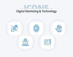 digitales Marketing und Technologie blau Icon Pack 5 Icon Design. Golf. Herz. Auge. Liebe. Einzeigeruhr vektor