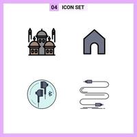 Universelle Symbolsymbole Gruppe von 4 modernen Fillline-Flachfarben von Moschee Ohr Mond Instagram Bluetooth editierbare Vektordesign-Elemente vektor