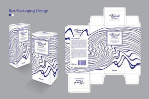 låda förpackning design mall för kosmetisk, tillägg, spa, skönhet, hår, hud, lotion, medicin. märka design, förpackning design kreativ aning. lådor 3d, blå linje konst begrepp, vit låda falsk upp vektor