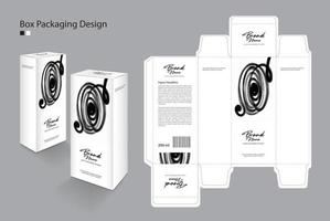 Box-Design, Verpackungsdesign-Vorlage für Kosmetik, Parfüm, Nahrungsergänzungsmittel, Schönheit, Haare, Haut, Lotion, Medizin. etikettendesign, kreative idee des verpackungsdesigns. boxen 3d, abstrakter schwarzer pinselstil vektor