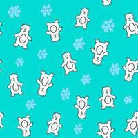 vinter- sömlös mönster med söt vit björnar och snöflingor, hand dragen illustration i doodle, barn stil, tryck för tapeter, omslag papper, förpackning, omslag design, textil, nytt år och jul bild vektor