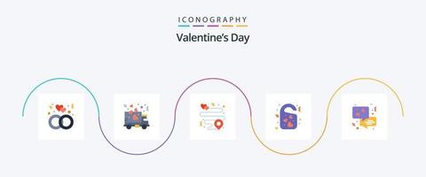 Valentinstag Flat 5 Icon Pack inklusive Kommunikation. Türschild. Herz. Hochzeit. Liebe vektor