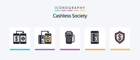 Cashless Society Line gefüllt 5 Icon Pack inklusive Preis. Barcode. Zahlung. Geld. kreatives Symboldesign vektor