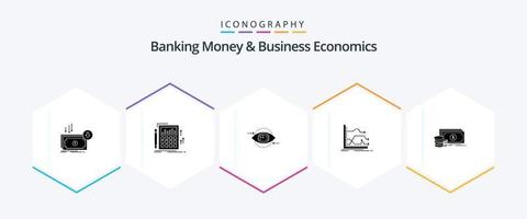 Banking Money and Business Economics 25 Glyphen-Icon-Pack inklusive Forward. planen. Banken. Vision. Auge vektor