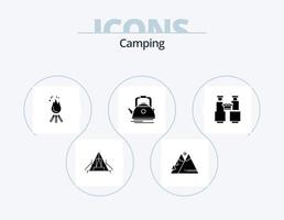 camping glyf ikon packa 5 ikon design. te. läger. utomhus. camping. flamma vektor