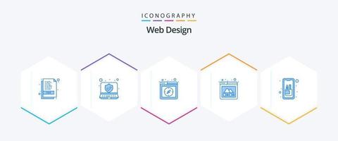 Webdesign 25 blaues Icon Pack inklusive Handy. App. Seite. Layout. Foto vektor