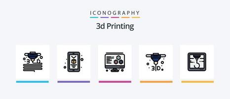 3D-Druckzeile gefüllt 5 Icon Pack inklusive Sprunggelenk. 3d. Ausrüstung. Drucken. Kasten. kreatives Symboldesign vektor