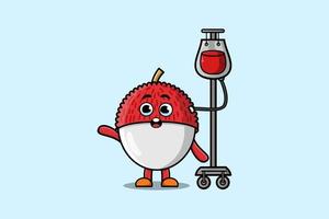 söt tecknad serie av litchi har blod transfusion vektor