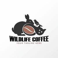 einfaches und einzigartiges Kaninchen-, Katzen-, Vogel- und Kaffeebohnenbild-Grafikikonenlogodesign-Zusammenfassungskonzept-Vektorstock. kann als Symbol für Getränke oder Tiere verwendet werden vektor