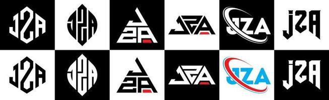 Jza-Buchstaben-Logo-Design in sechs Stilen. jza polygon, kreis, dreieck, sechseck, flacher und einfacher stil mit schwarz-weißem buchstabenlogo in einer zeichenfläche. jza minimalistisches und klassisches Logo vektor
