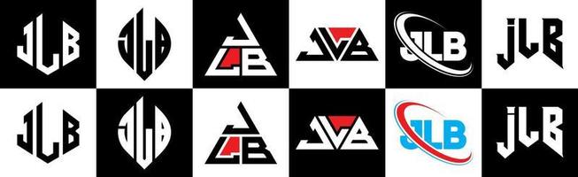 jlb-Buchstaben-Logo-Design in sechs Stilen. jlb Polygon, Kreis, Dreieck, Sechseck, flacher und einfacher Stil mit schwarz-weißem Buchstabenlogo in einer Zeichenfläche. jlb minimalistisches und klassisches Logo vektor