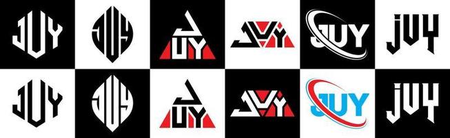 juy brev logotyp design i sex stil. juy polygon, cirkel, triangel, sexhörning, platt och enkel stil med svart och vit Färg variation brev logotyp uppsättning i ett rittavla. juy minimalistisk och klassisk logotyp vektor