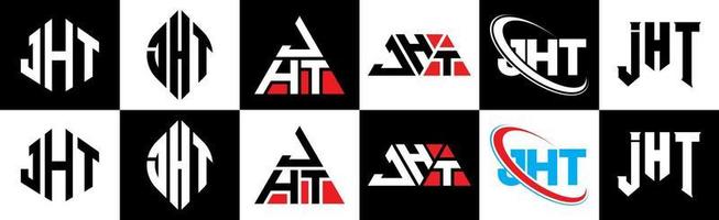 jht brev logotyp design i sex stil. jht polygon, cirkel, triangel, sexhörning, platt och enkel stil med svart och vit Färg variation brev logotyp uppsättning i ett rittavla. jht minimalistisk och klassisk logotyp vektor