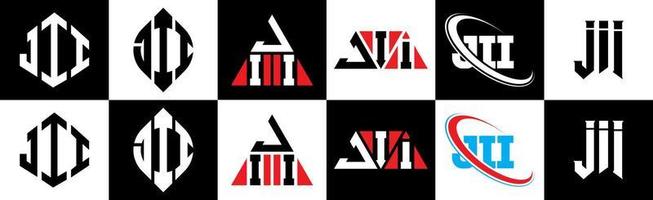 jii-Buchstaben-Logo-Design in sechs Stilen. jii polygon, kreis, dreieck, sechseck, flacher und einfacher stil mit schwarz-weißem buchstabenlogo in einer zeichenfläche. jii minimalistisches und klassisches Logo vektor