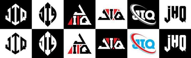 Jiq-Buchstaben-Logo-Design in sechs Stilen. jiq polygon, kreis, dreieck, sechseck, flacher und einfacher stil mit schwarz-weißem buchstabenlogo in einer zeichenfläche. jiq minimalistisches und klassisches logo vektor