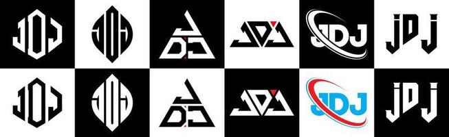 jdj brev logotyp design i sex stil. jdj polygon, cirkel, triangel, sexhörning, platt och enkel stil med svart och vit Färg variation brev logotyp uppsättning i ett rittavla. jdj minimalistisk och klassisk logotyp vektor