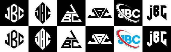 jbc brev logotyp design i sex stil. jbc polygon, cirkel, triangel, sexhörning, platt och enkel stil med svart och vit Färg variation brev logotyp uppsättning i ett rittavla. jbc minimalistisk och klassisk logotyp vektor