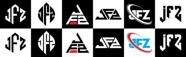 jfz-Buchstaben-Logo-Design in sechs Stilen. jfz polygon, kreis, dreieck, sechseck, flacher und einfacher stil mit schwarz-weißem buchstabenlogo in einer zeichenfläche. jfz minimalistisches und klassisches Logo vektor