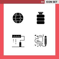4 kreative Symbole, moderne Zeichen und Symbole des Globus-Designs, Flasche, Getränk, Farbe, editierbare Vektordesign-Elemente vektor
